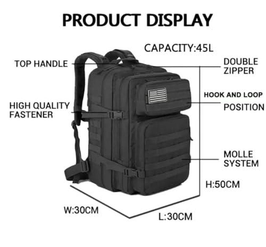 Fifarise 900D Tactical Backpack - 45L Capacity, MOLLE System, Padded Shoulder & Adjustable Waist Straps for Ultimate Comfort and Versatility